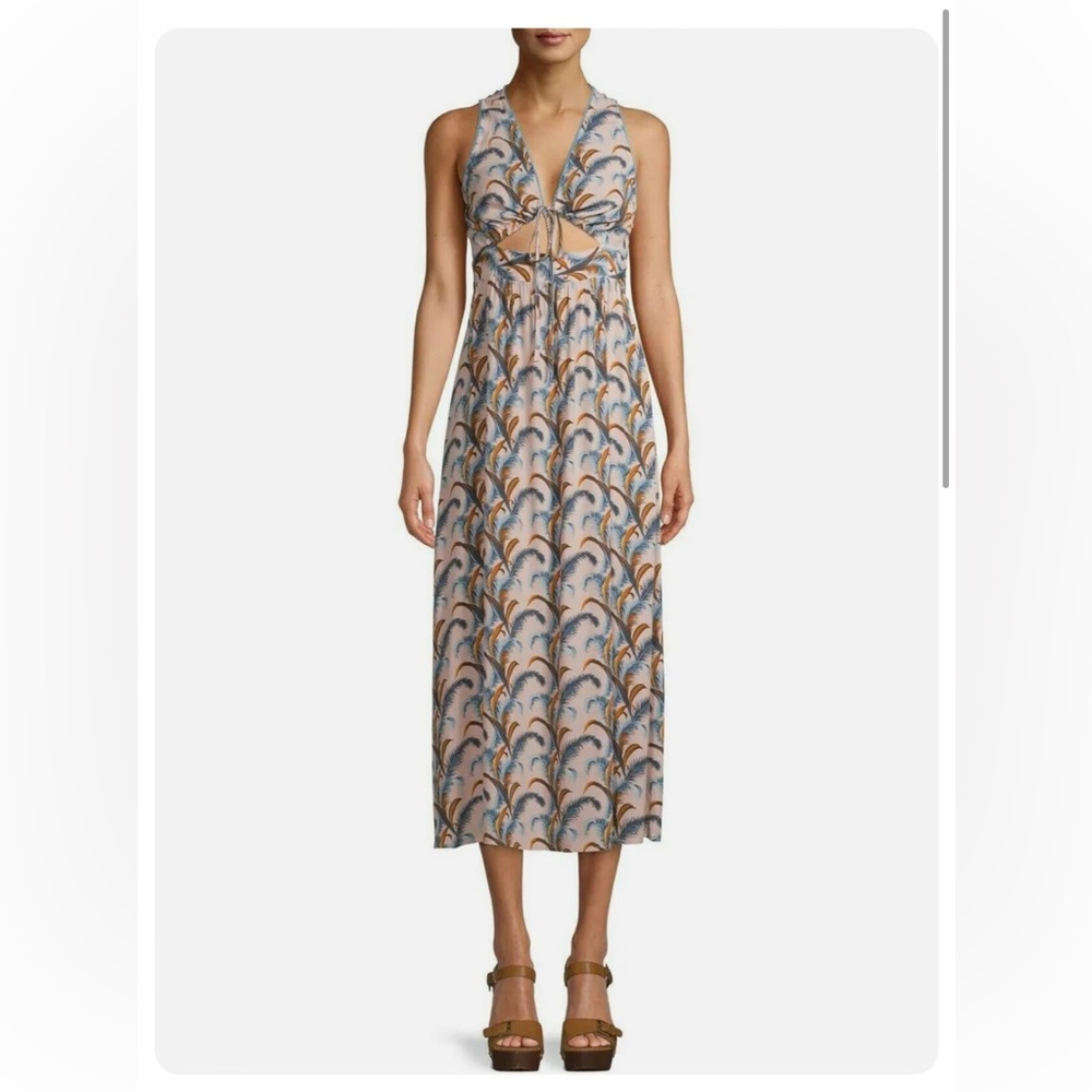 Feather Print Midi Dress